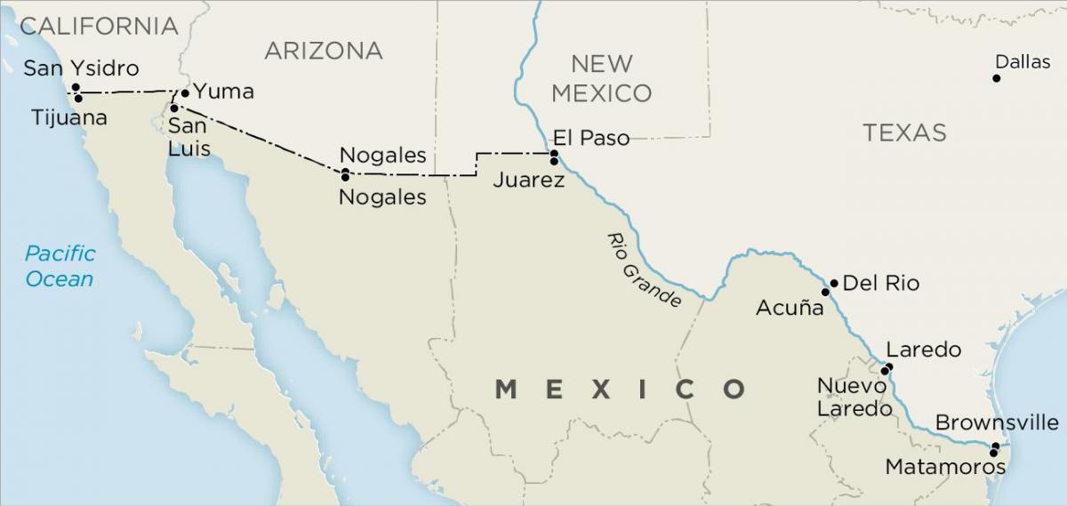 us dan Mexico sempadan peta