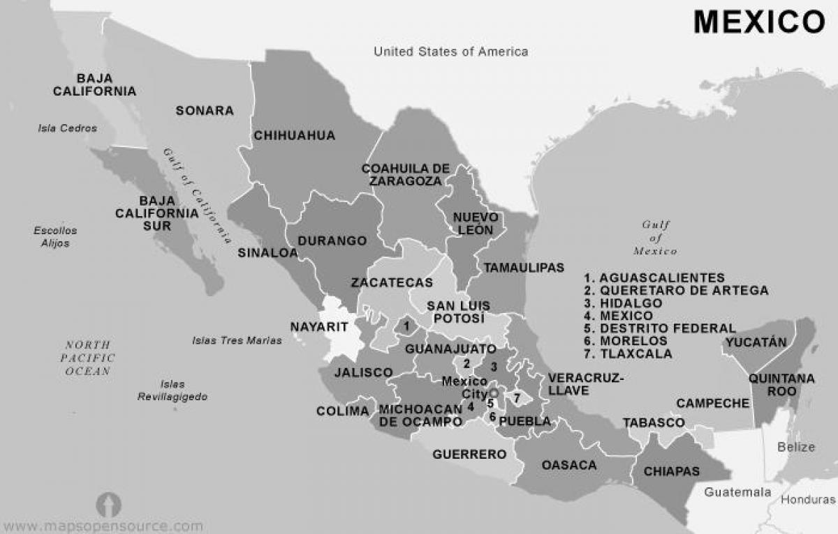 peta Mexico hitam dan putih