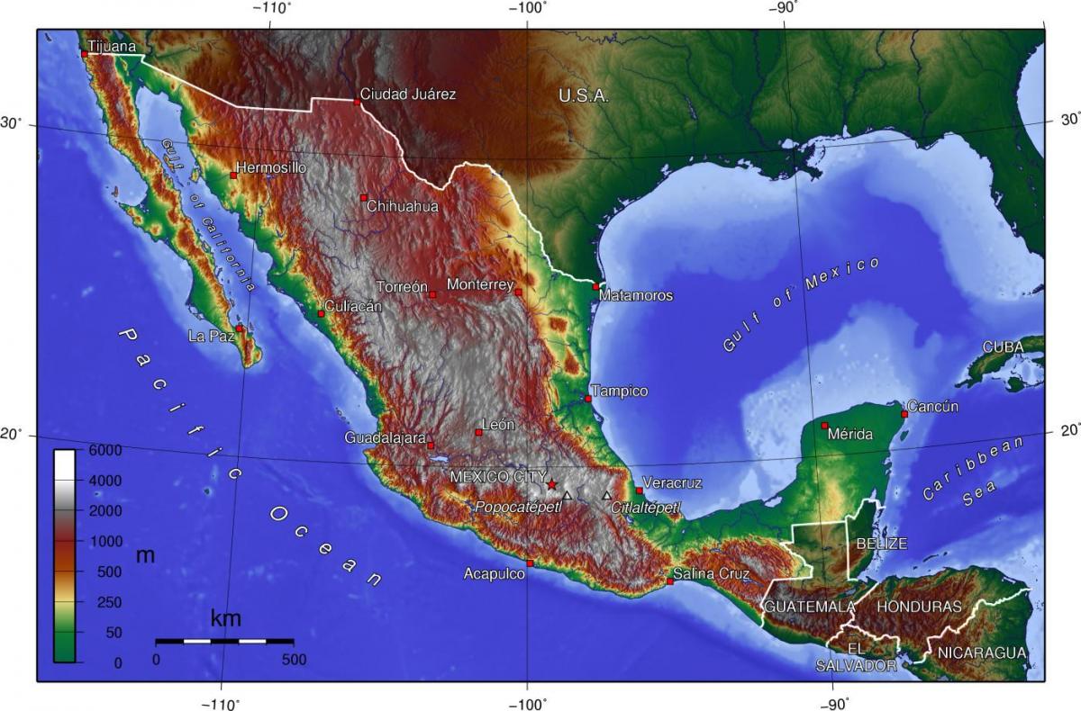 peta ketinggian Mexico
