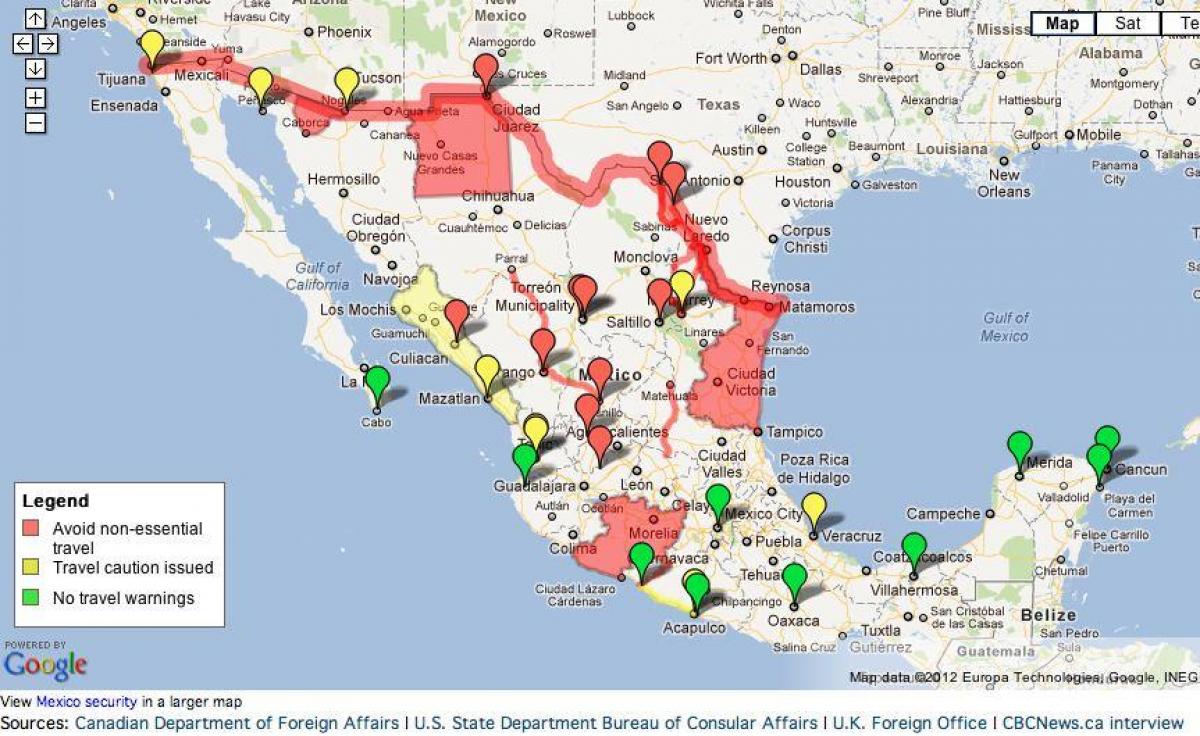 peta perjalanan ke Mexico