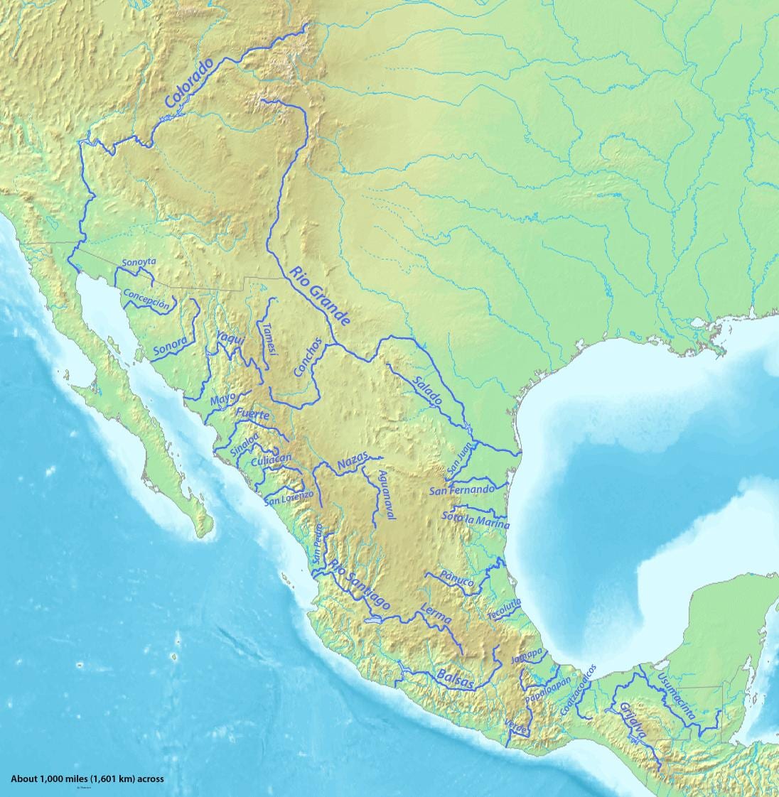 peta Mexico sungai