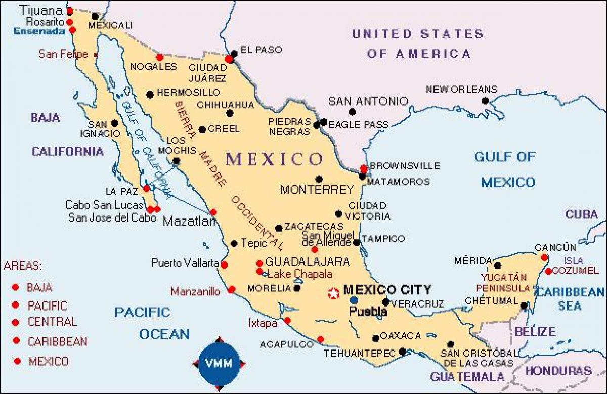 peta Mexico tempat percutian