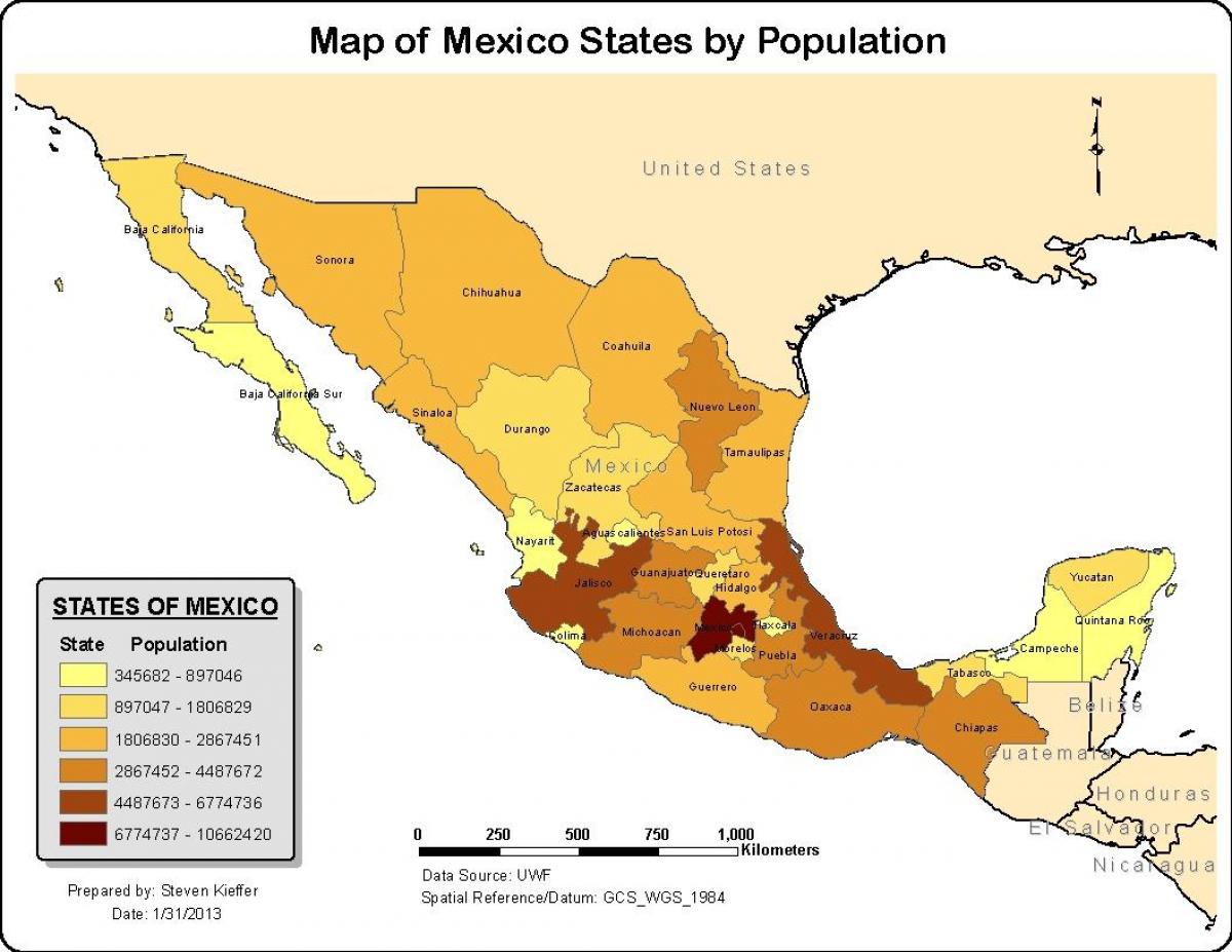 Mexico peta penduduk