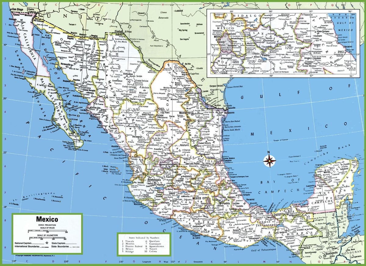 peta Mexico dengan bandar-bandar-bandar