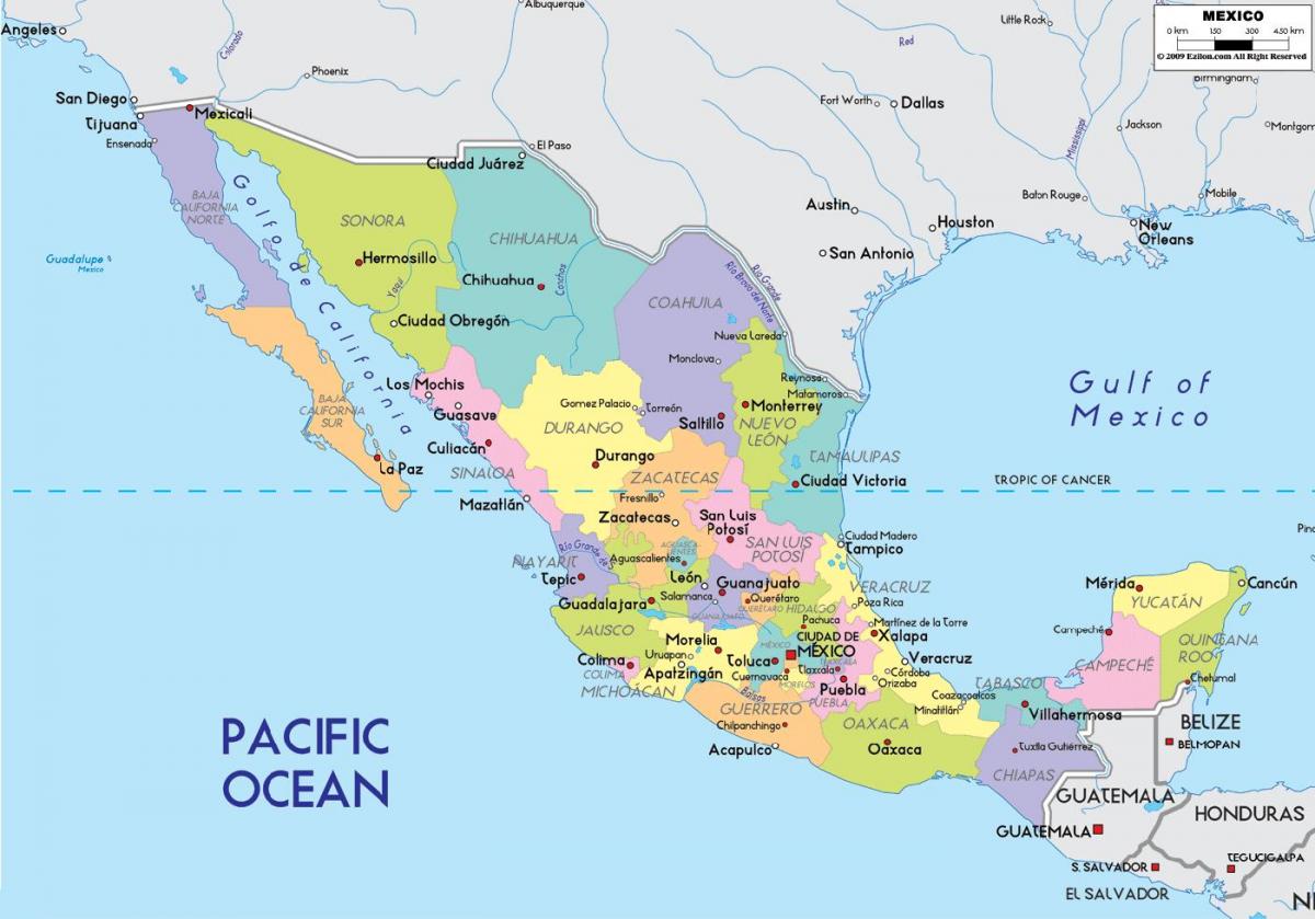 peta dan bandar-bandar Mexico