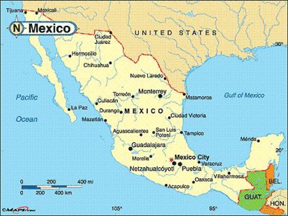 Mexico kota-kota pesisir di peta
