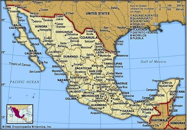 timur Mexico peta
