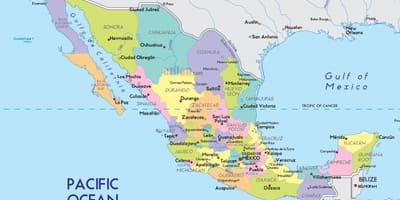 Peta Mexico menunjukkan kota