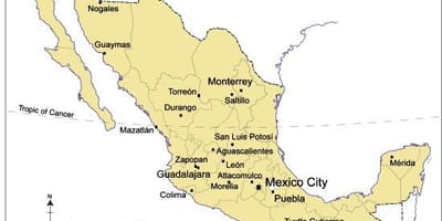 Peta bandar-bandar besar di Mexico