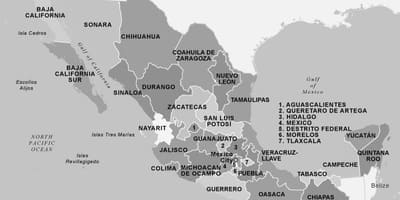 Peta Mexico hitam dan putih