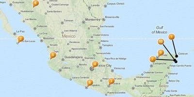 Peta tempat percutian di Mexico