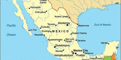 Mexico kota-kota pesisir di peta