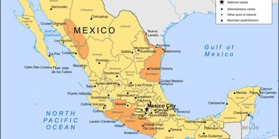 Pantai Mexico peta